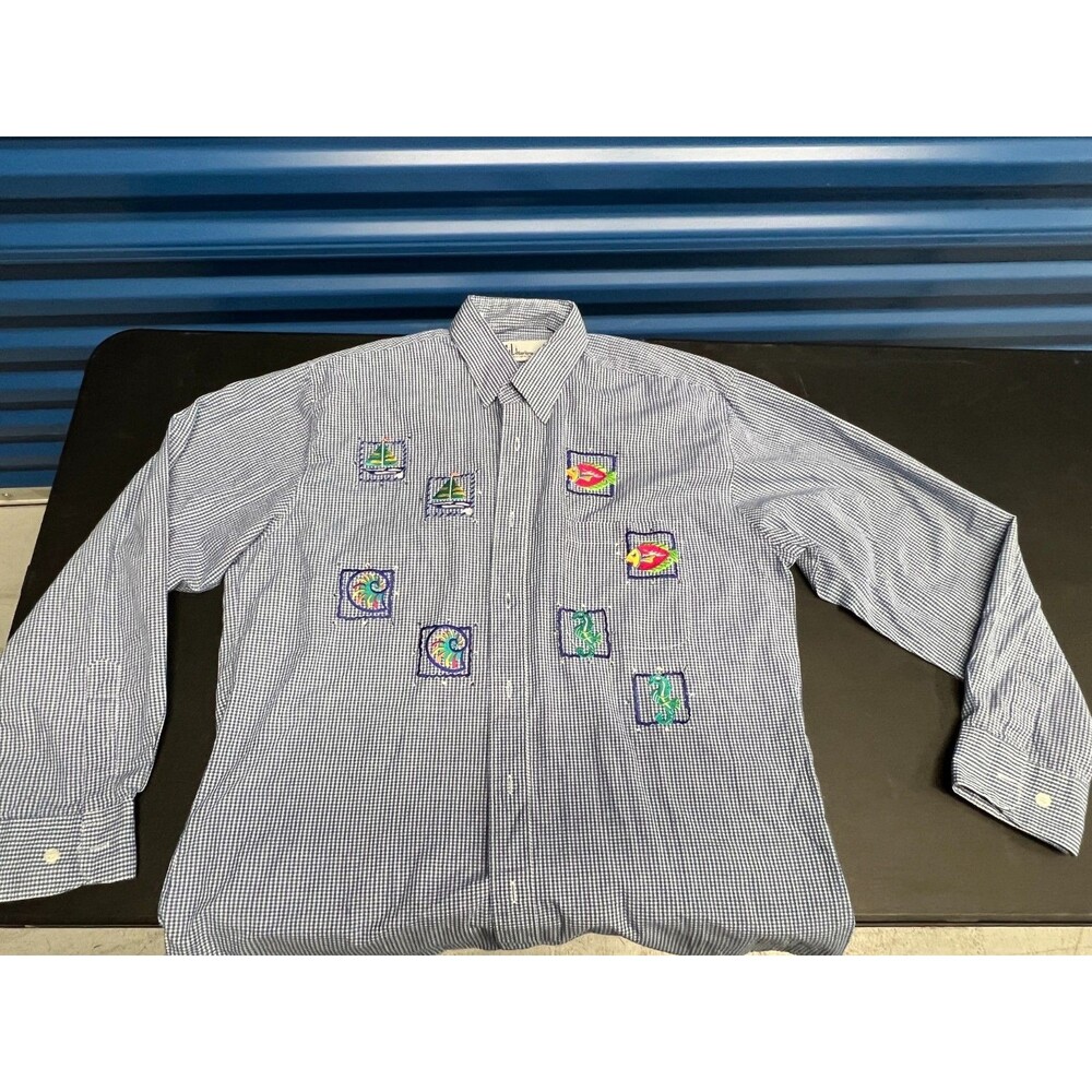 Mili Designs Blue Gingham Check Shirt Medium Embroidery Swarovski Crystals